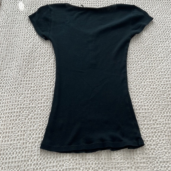 Ribbed Knit Vintage Wash Black TShirt - Picture 3 of 4